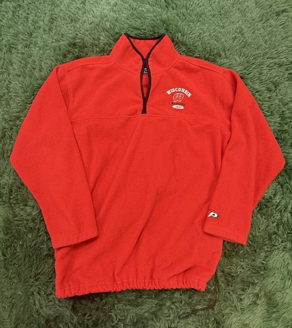 Proplayer Red Wisconsin Badgers 1/4 Zip Fleece Pullover Activewear Sweater VTG